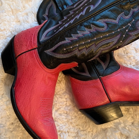 Like New! Dan Post genuine Ostrich pink black 8 M boots - Picture 2 of 8